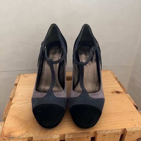 Boden Size 8 Black & Gray Suede Round Toe T-Strap Mary Jane High Heel Pumps Shoe - Picture 11 of 16